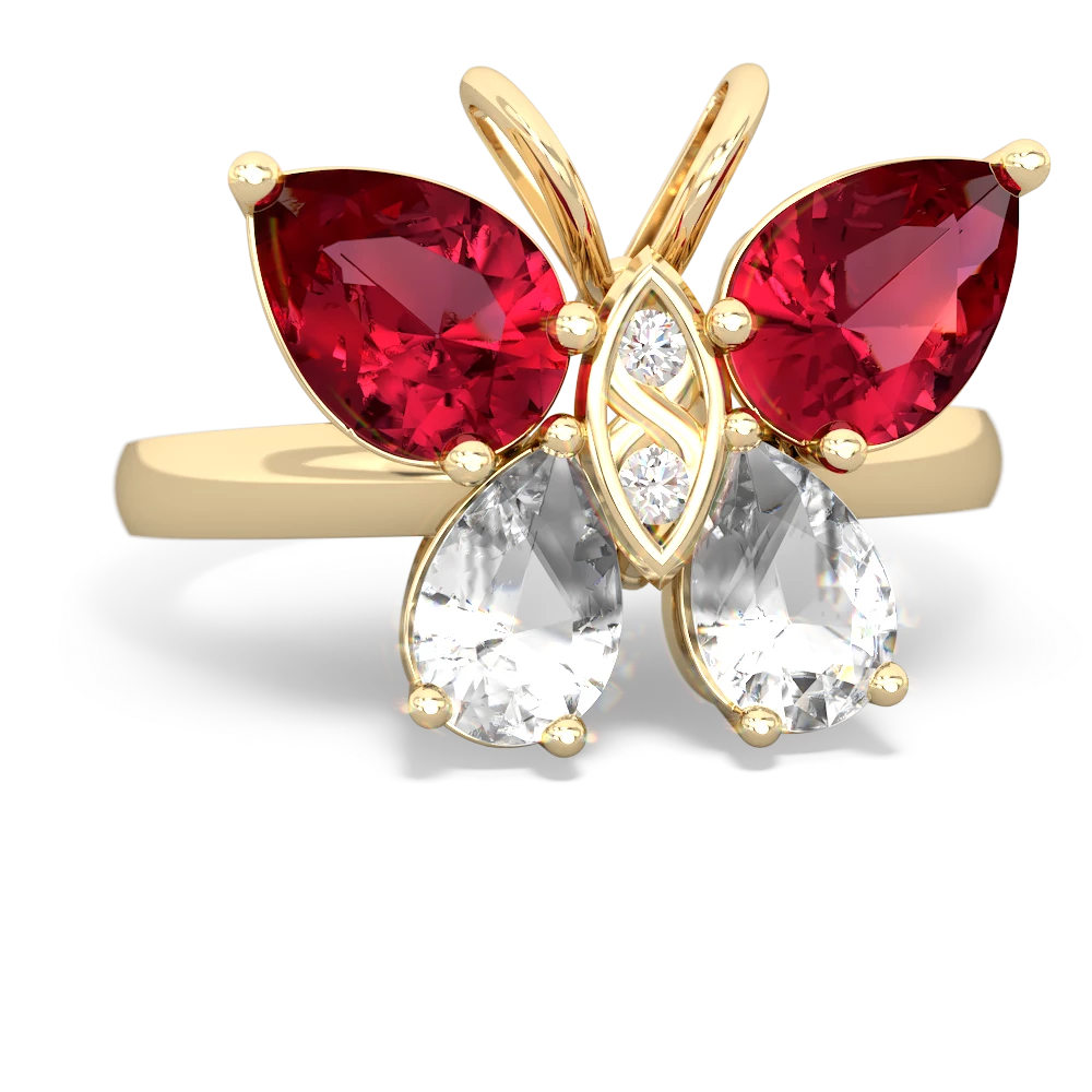 Lab Ruby Butterfly 14K Yellow Gold ring R2215