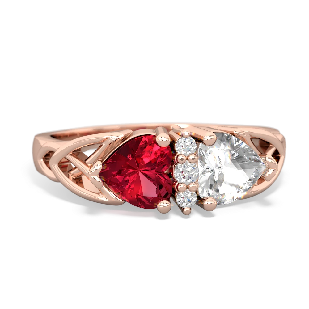 Lab Ruby Celtic Knot Double Heart 14K Rose Gold ring R5040