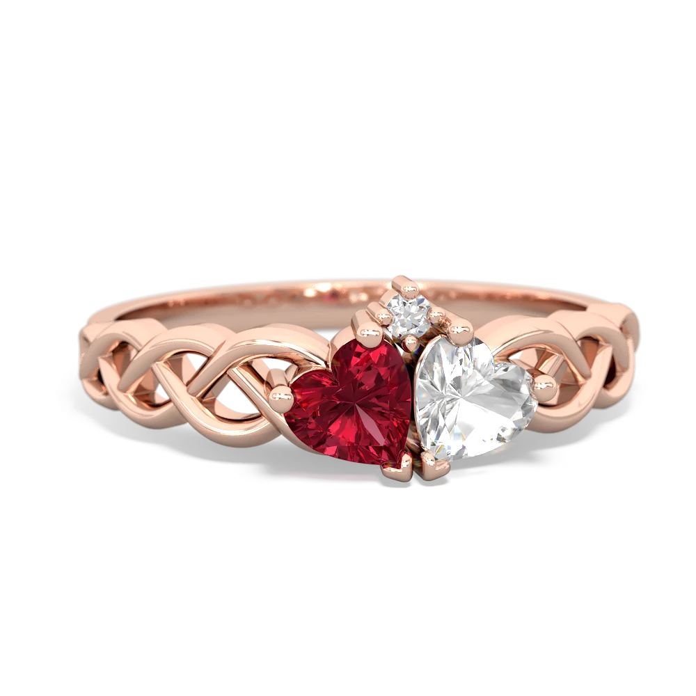 Lab Ruby Heart To Heart Braid 14K Rose Gold ring R5870