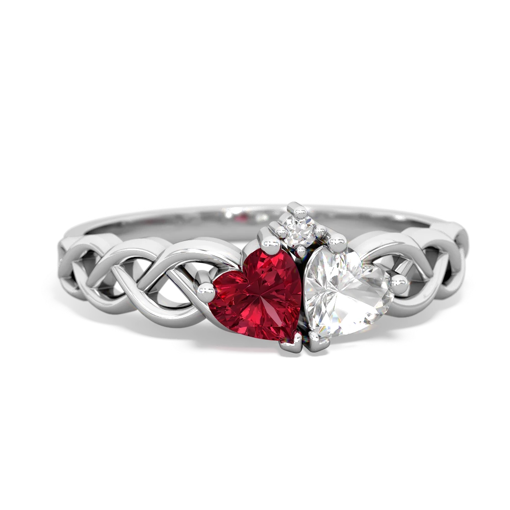 Lab Ruby Heart To Heart Braid 14K White Gold ring R5870