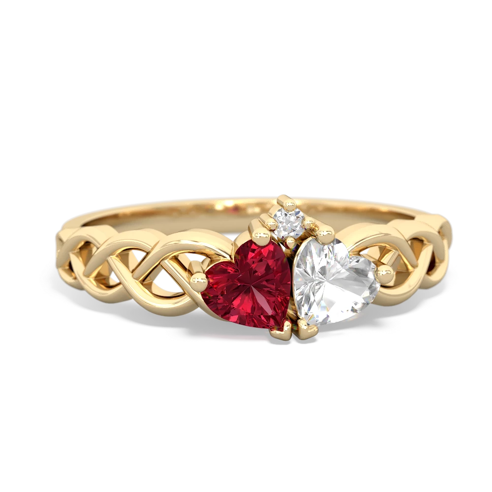 Lab Ruby Heart To Heart Braid 14K Yellow Gold ring R5870