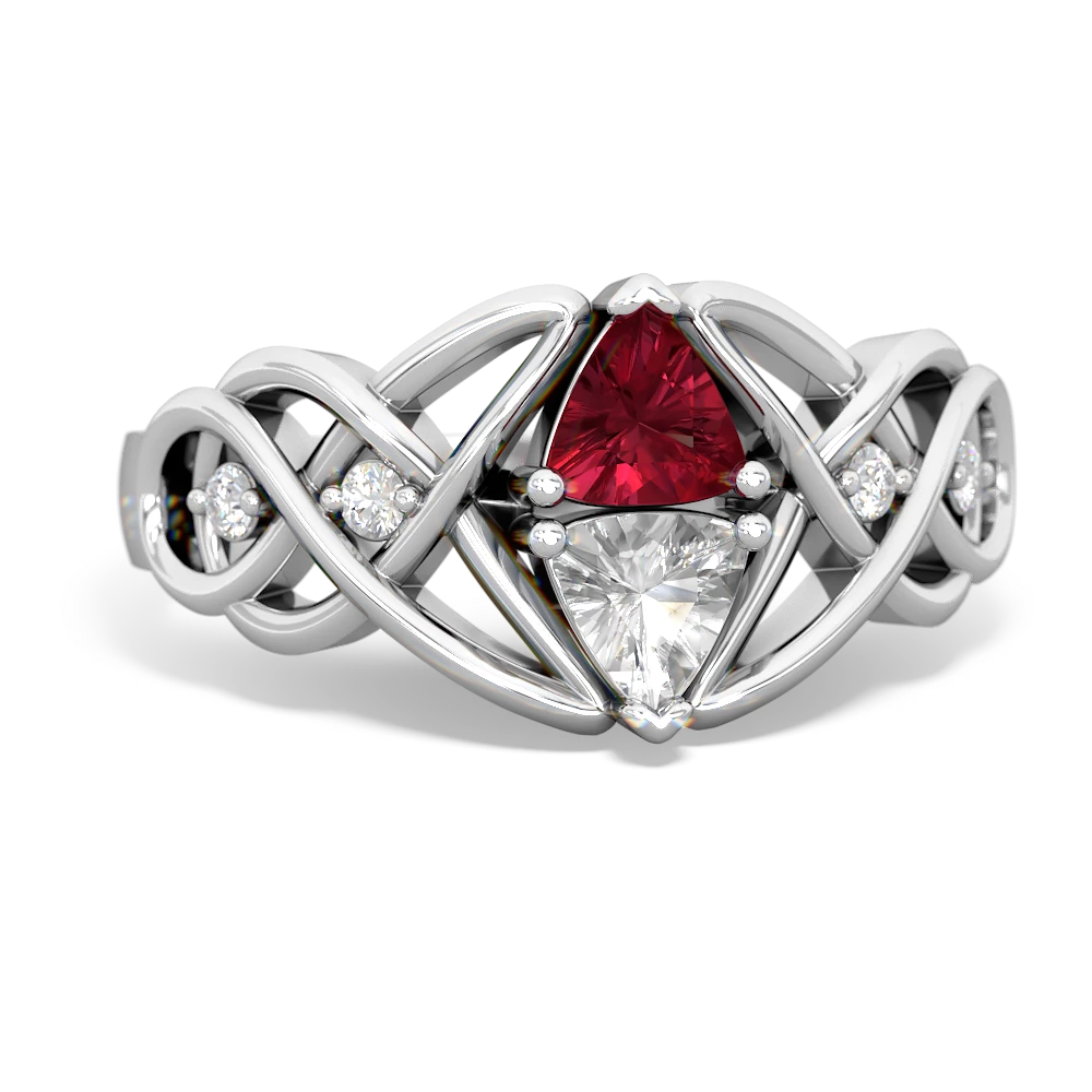 Lab Ruby Keepsake Celtic Knot 14K White Gold ring R5300