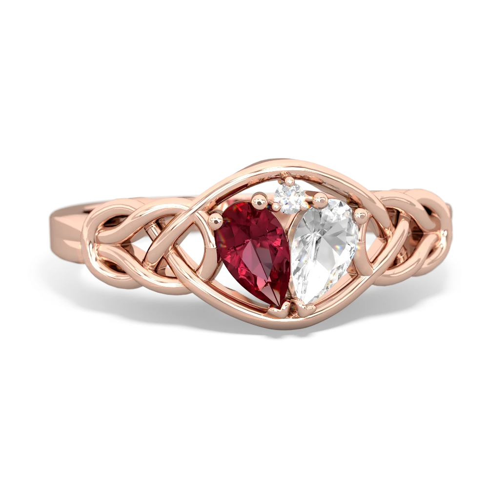 Lab Ruby Celtic Love Knot 14K Rose Gold ring R5420