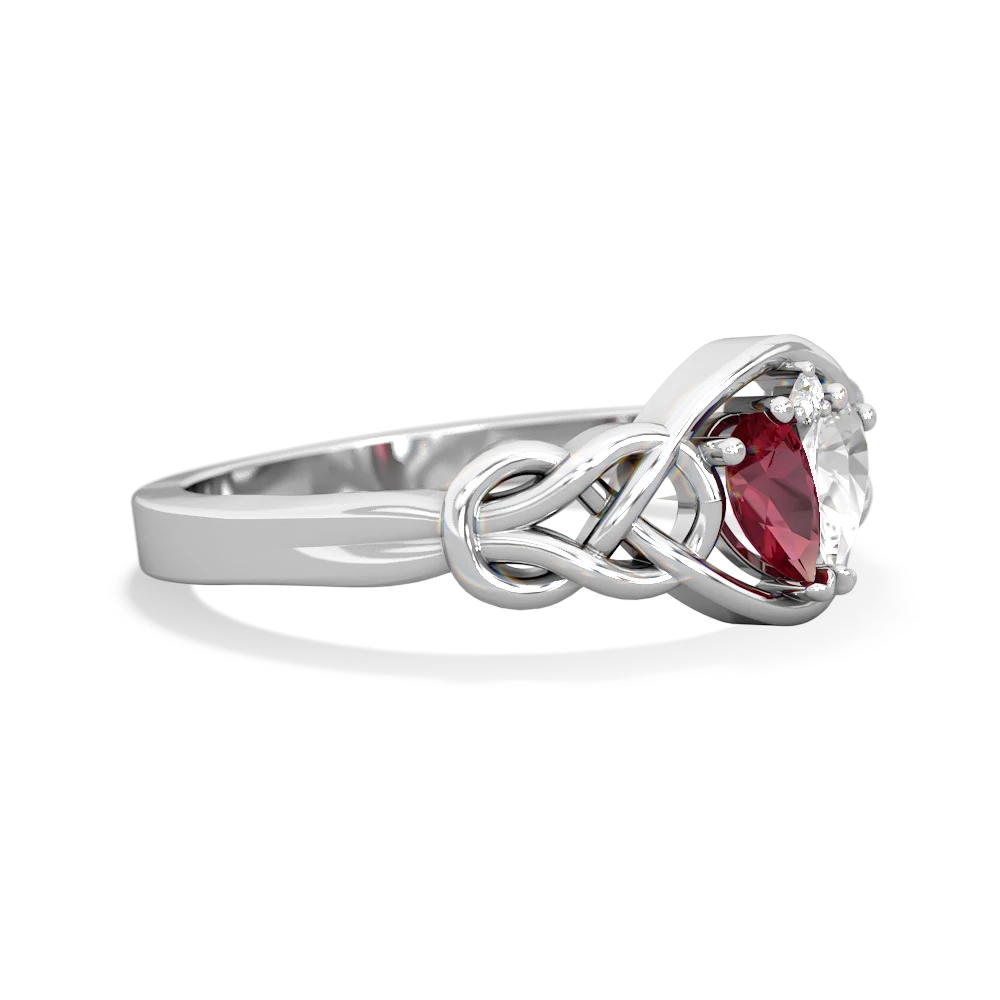 Lab Ruby Celtic Love Knot 14K White Gold ring R5420