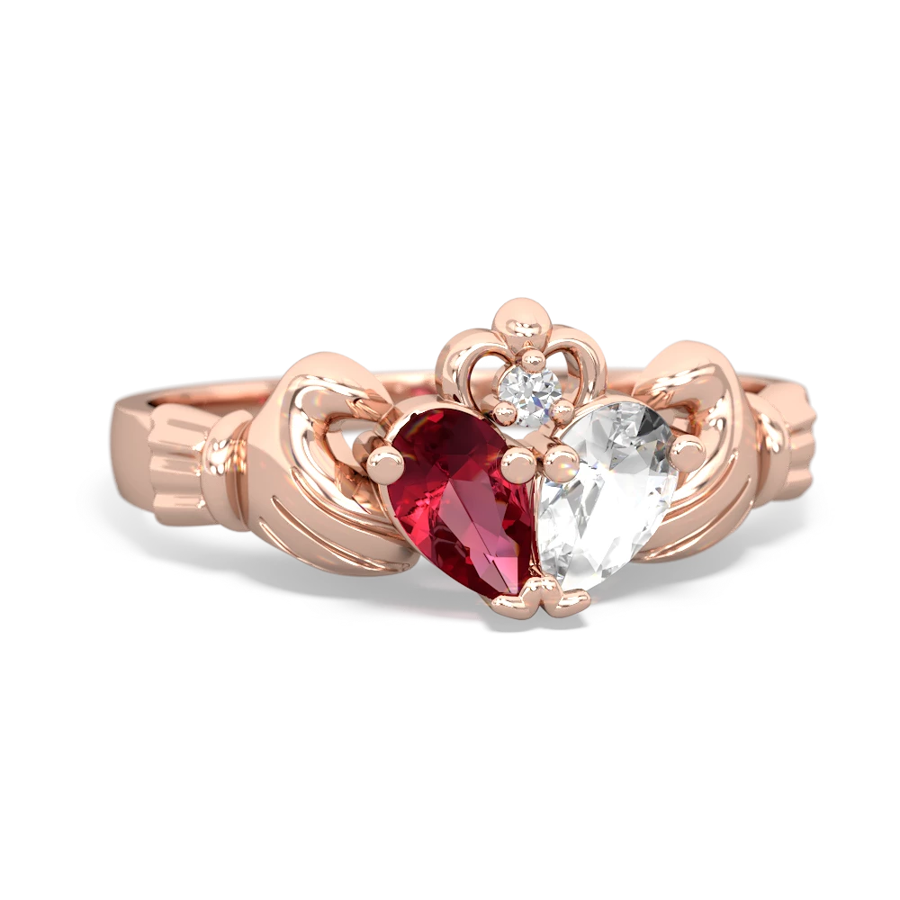 Lab Ruby 'Our Heart' Claddagh 14K Rose Gold ring R2388