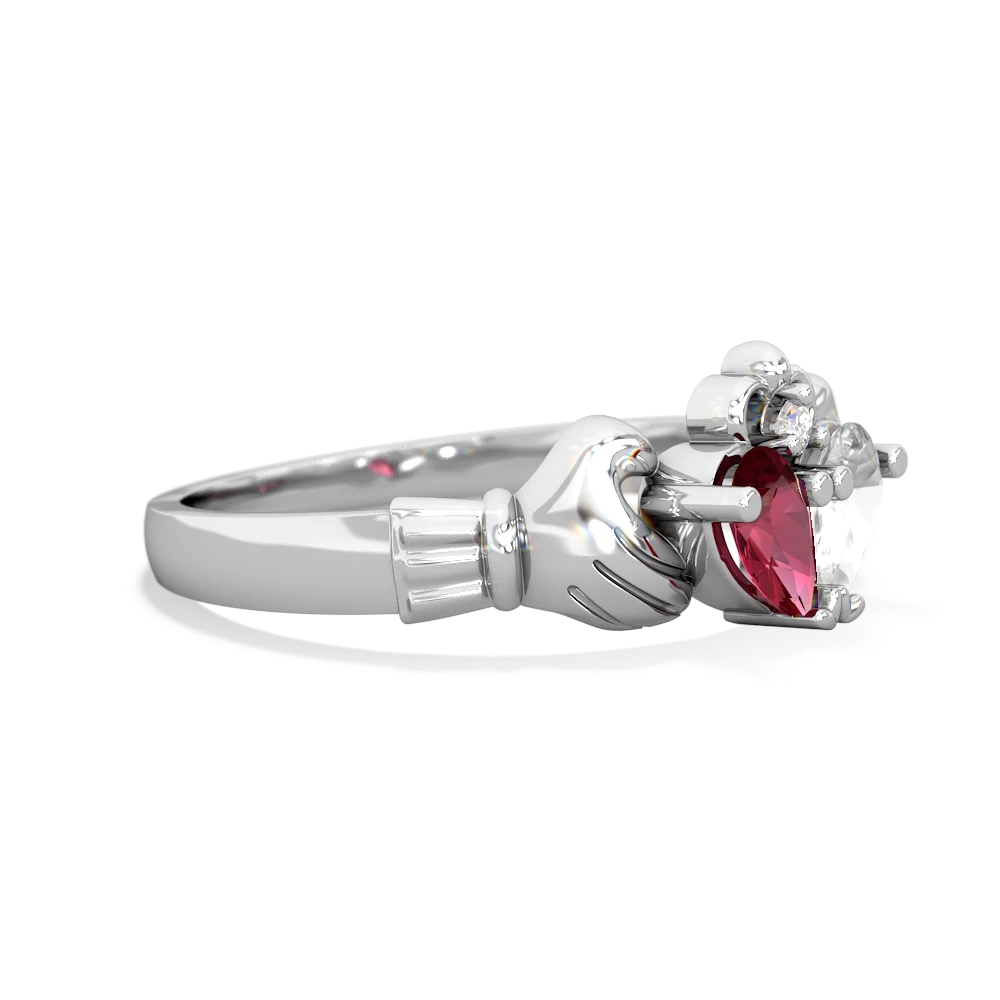 Lab Ruby 'Our Heart' Claddagh 14K White Gold ring R2388