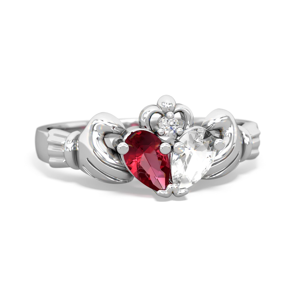 Lab Ruby 'Our Heart' Claddagh 14K White Gold ring R2388