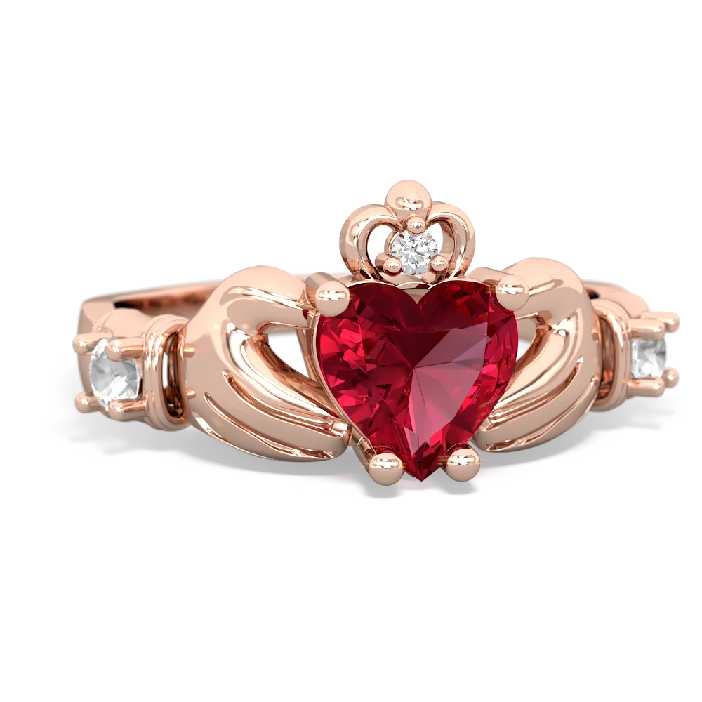 Lab Ruby Claddagh Keepsake 14K Rose Gold ring R5245