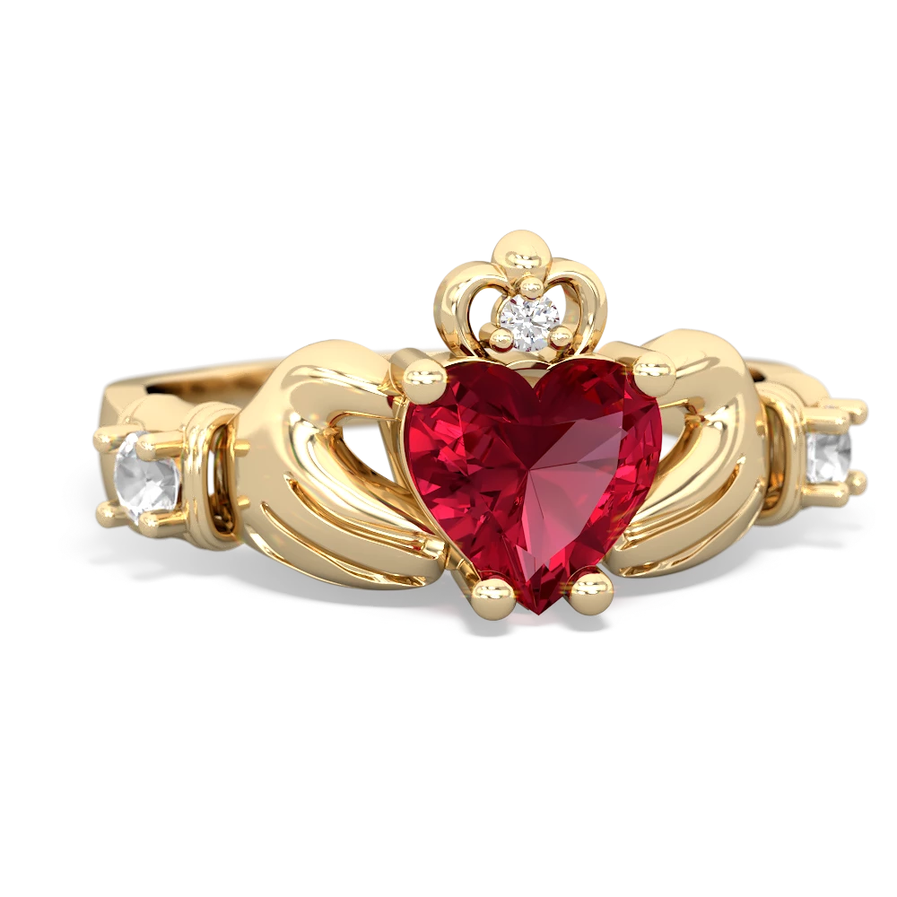 Lab Ruby Claddagh Keepsake 14K Yellow Gold ring R5245