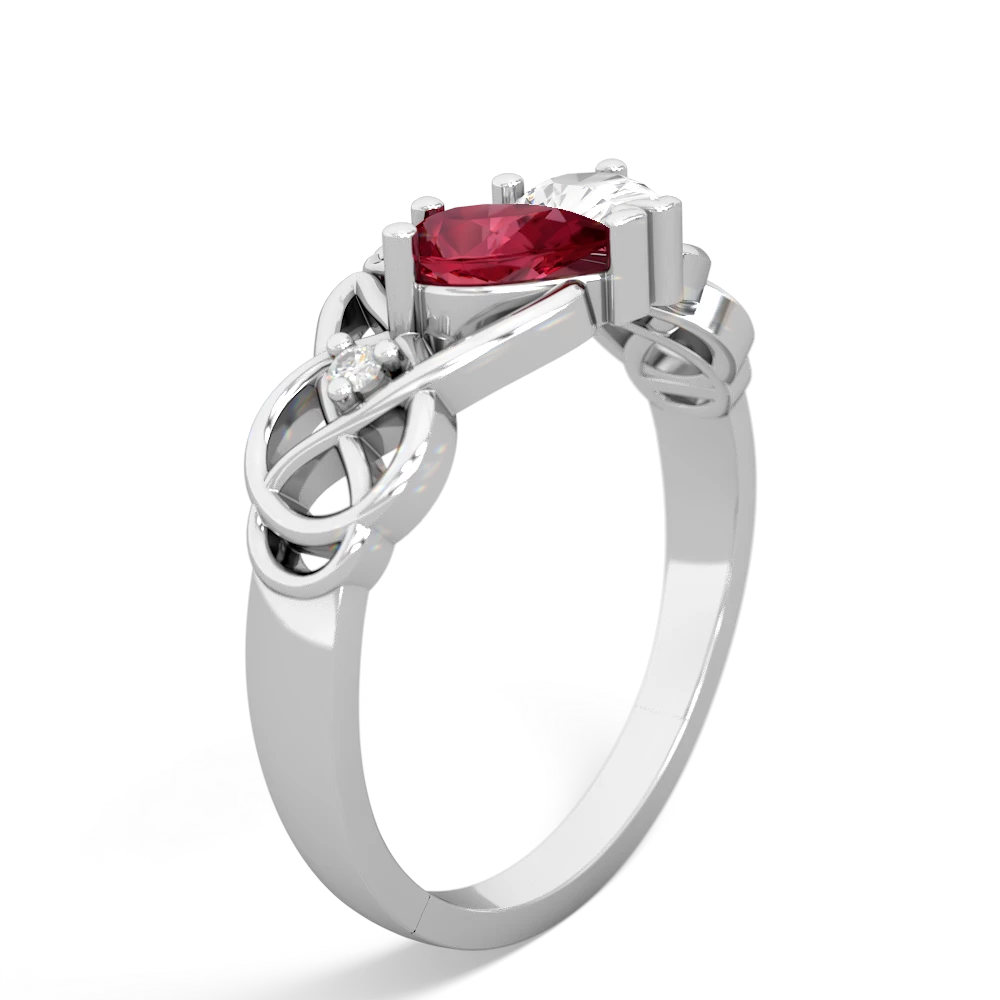 Lab Ruby 'One Heart' Celtic Knot Claddagh 14K White Gold ring R5322