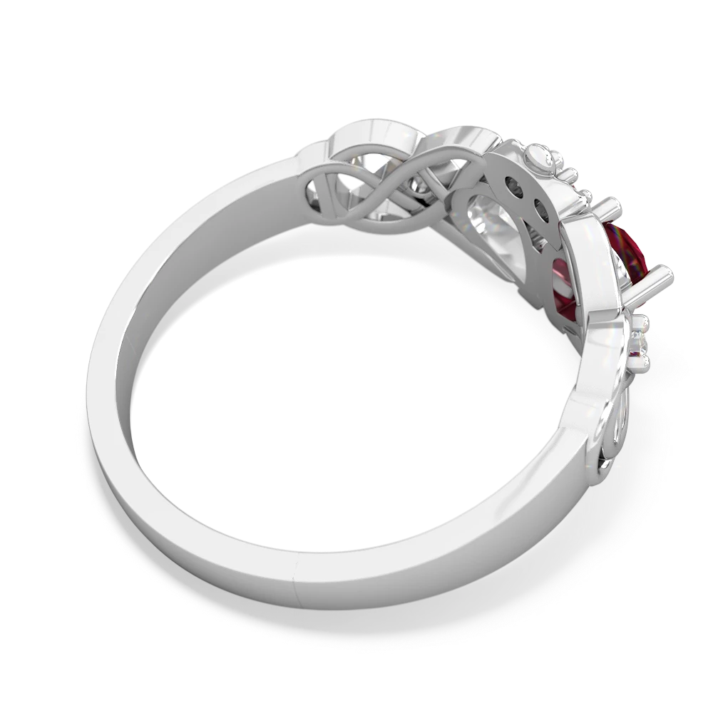 Lab Ruby 'One Heart' Celtic Knot Claddagh 14K White Gold ring R5322