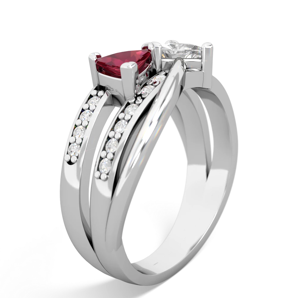 Lab Ruby Bowtie 14K White Gold ring R2360