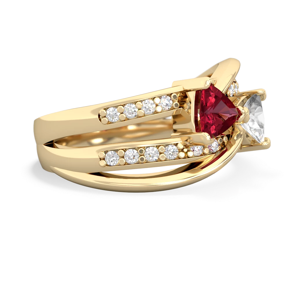 Lab Ruby Bowtie 14K Yellow Gold ring R2360