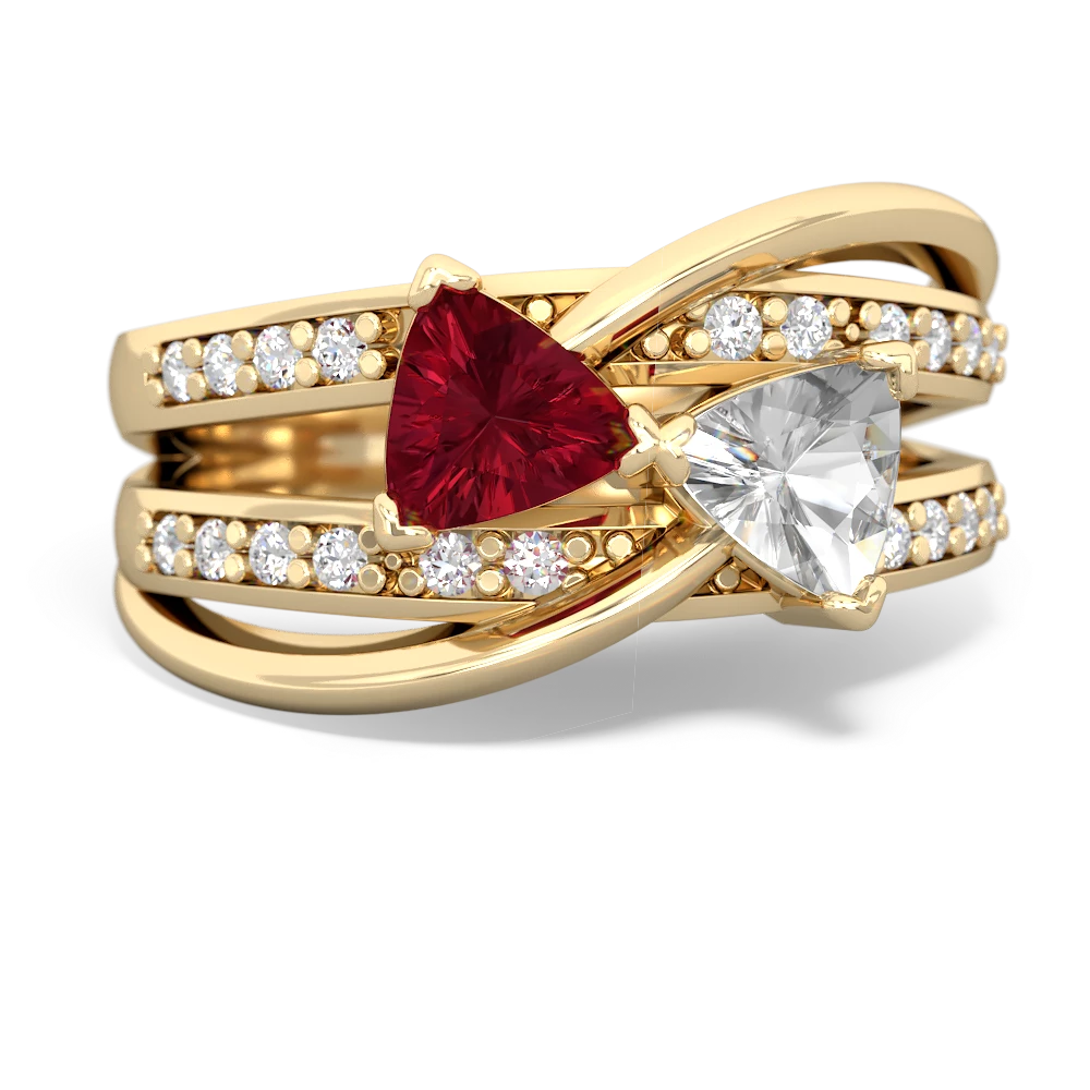 Lab Ruby Bowtie 14K Yellow Gold ring R2360