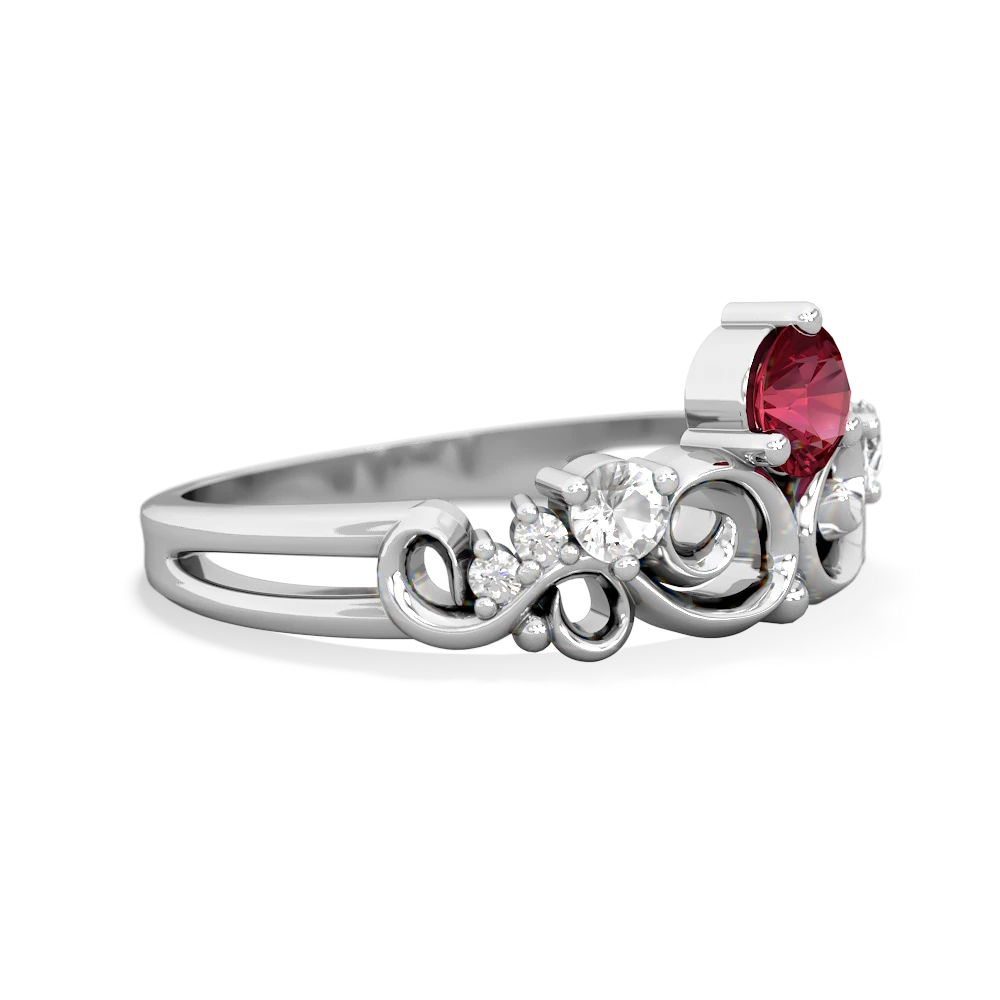 Lab Ruby Crown Keepsake 14K White Gold ring R5740