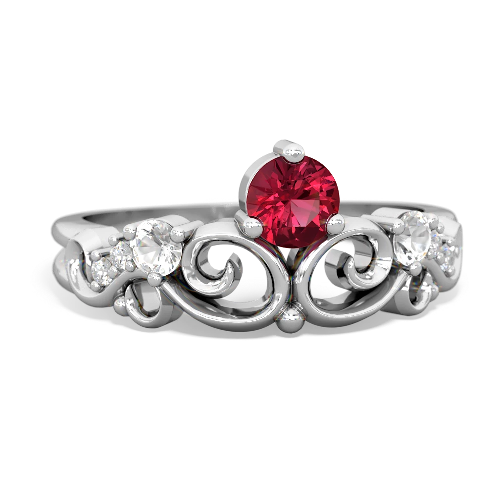 Lab Ruby Crown Keepsake 14K White Gold ring R5740