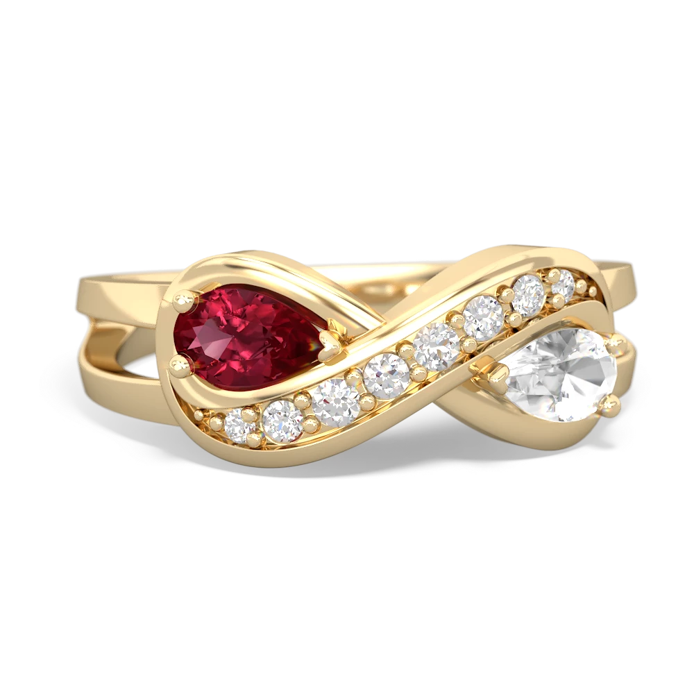 Lab Ruby Diamond Infinity 14K Yellow Gold ring R5390