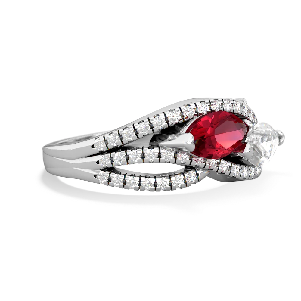 Lab Ruby Diamond Rivers 14K White Gold ring R3070