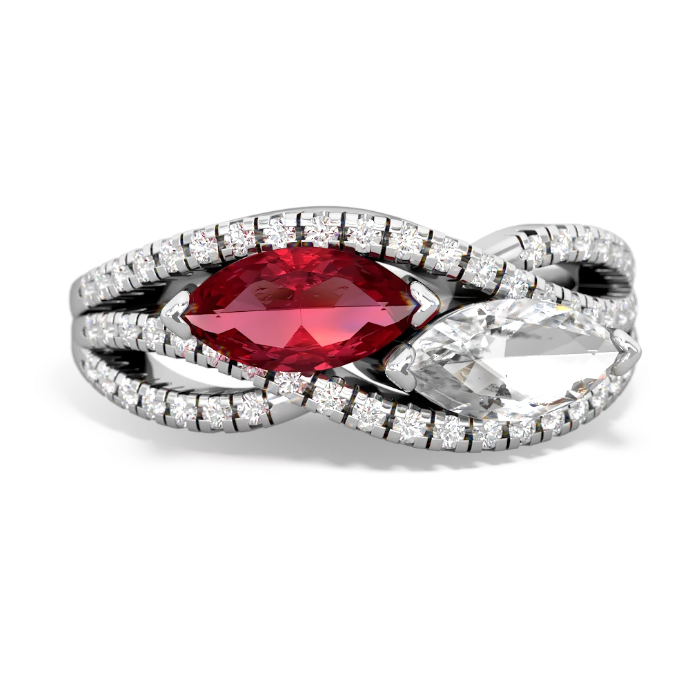 Lab Ruby Diamond Rivers 14K White Gold ring R3070