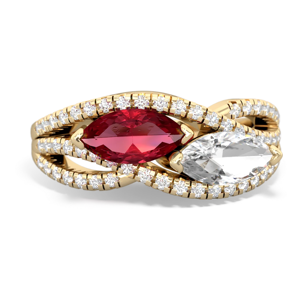 Lab Ruby Diamond Rivers 14K Yellow Gold ring R3070