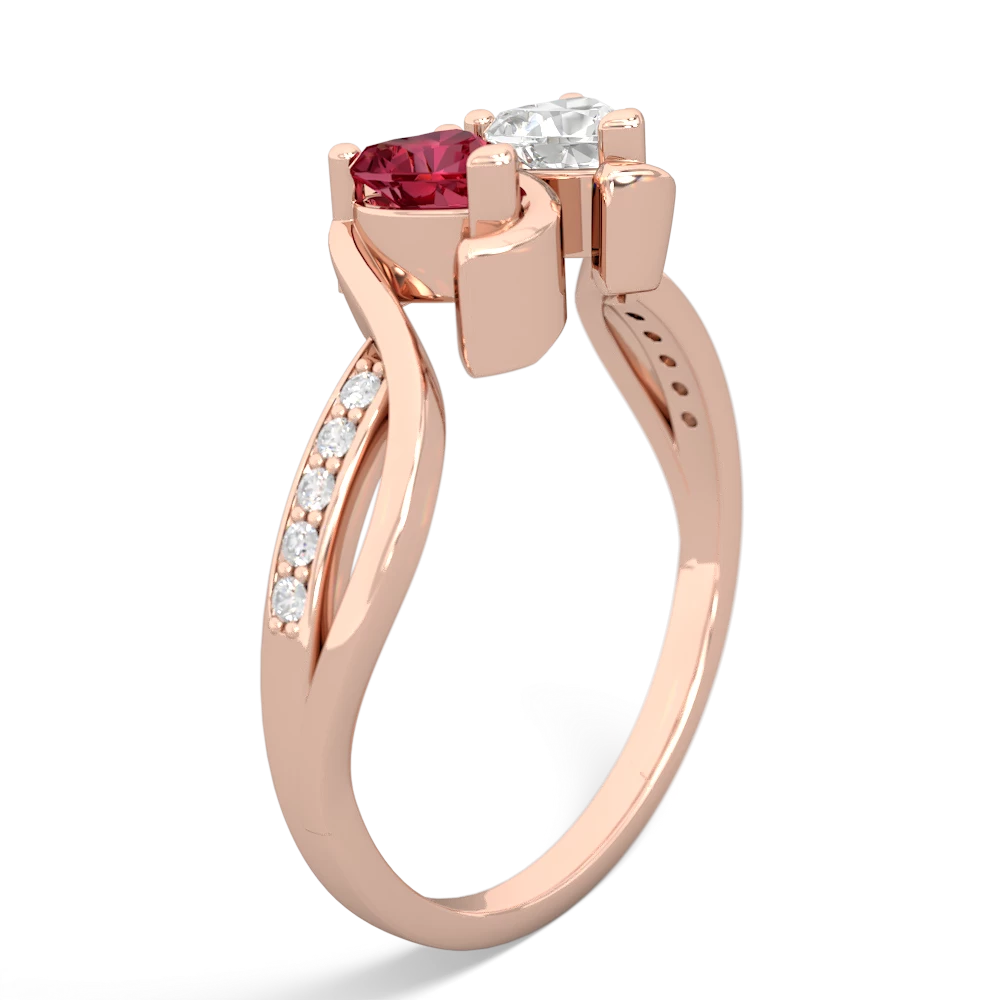 Lab Ruby Side By Side 14K Rose Gold ring R3090