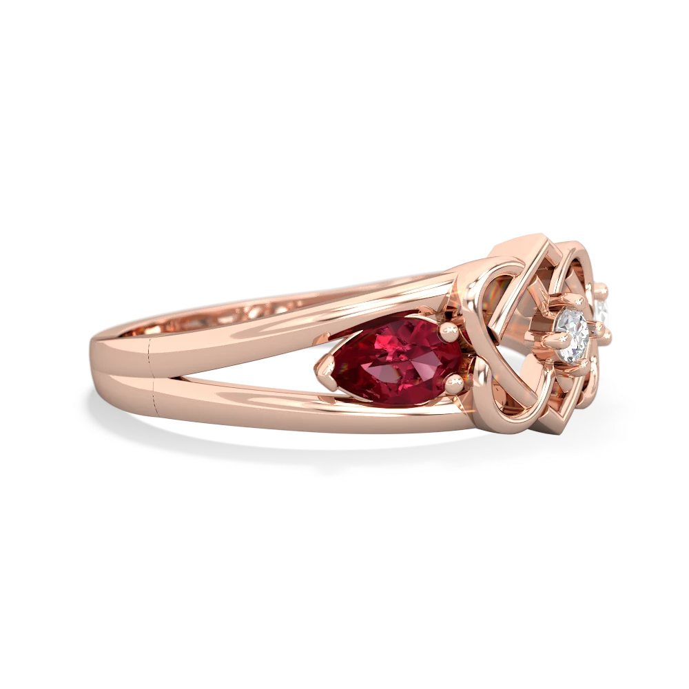 Lab Ruby Hearts Intertwined 14K Rose Gold ring R5880