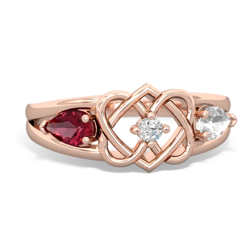 Lab Ruby Hearts Intertwined 14K Rose Gold ring R5880