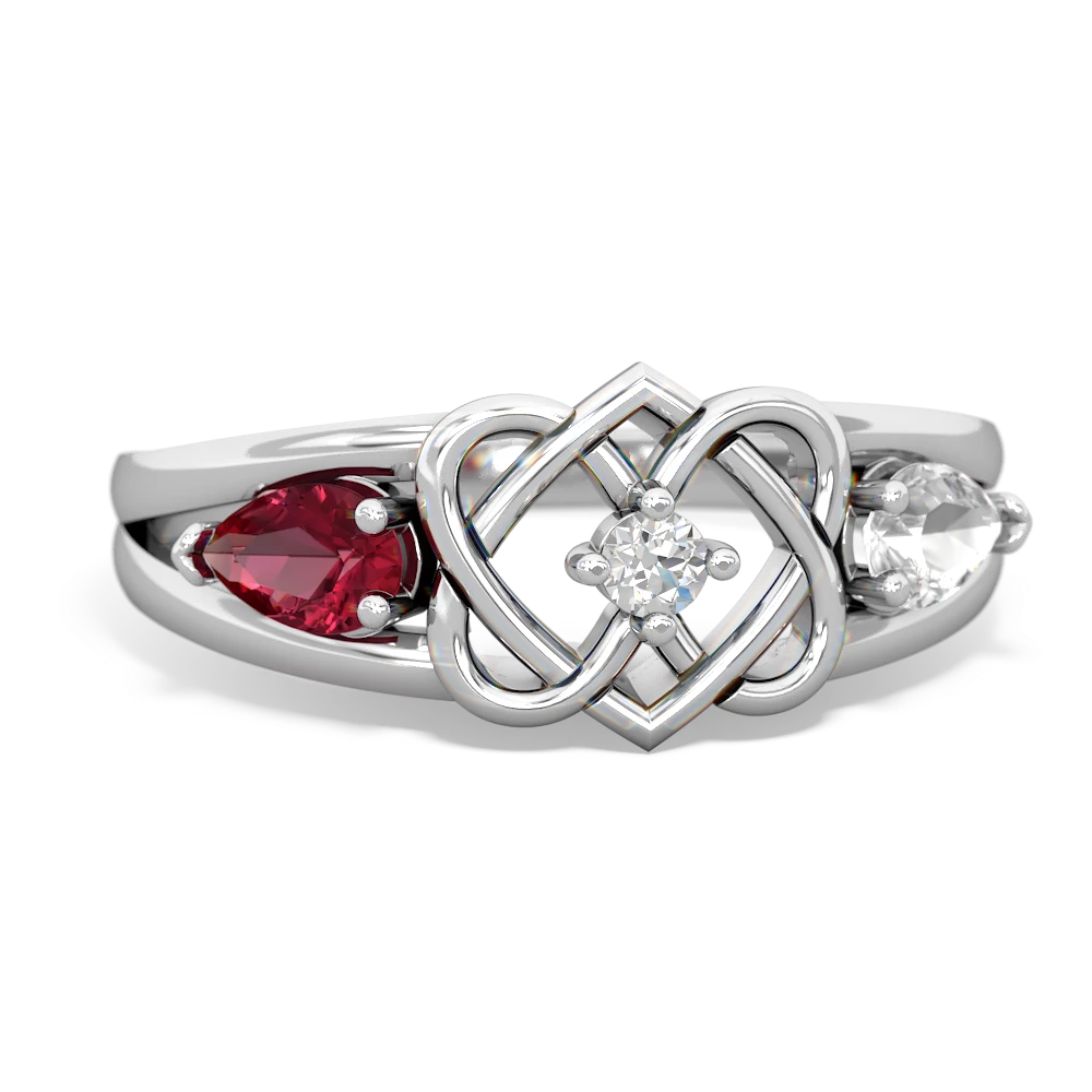 Lab Ruby Hearts Intertwined 14K White Gold ring R5880