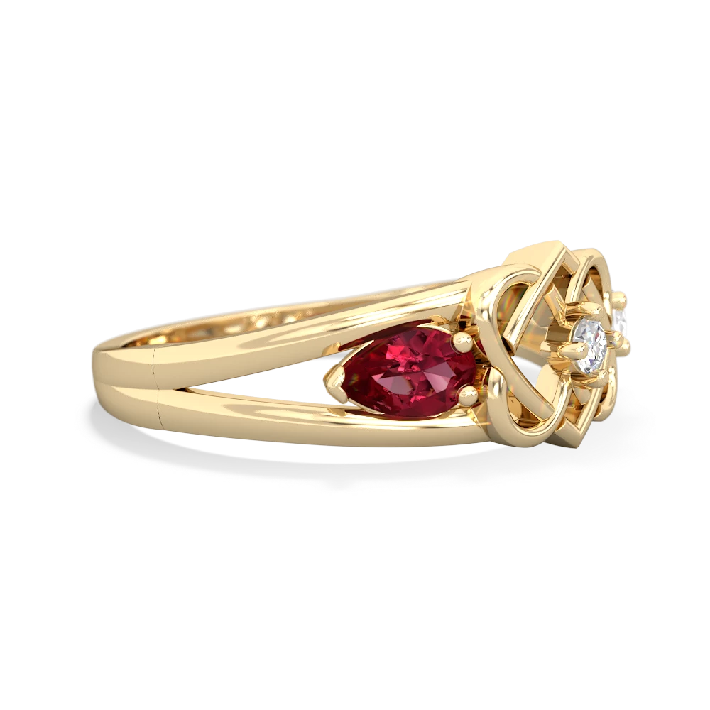 Lab Ruby Hearts Intertwined 14K Yellow Gold ring R5880