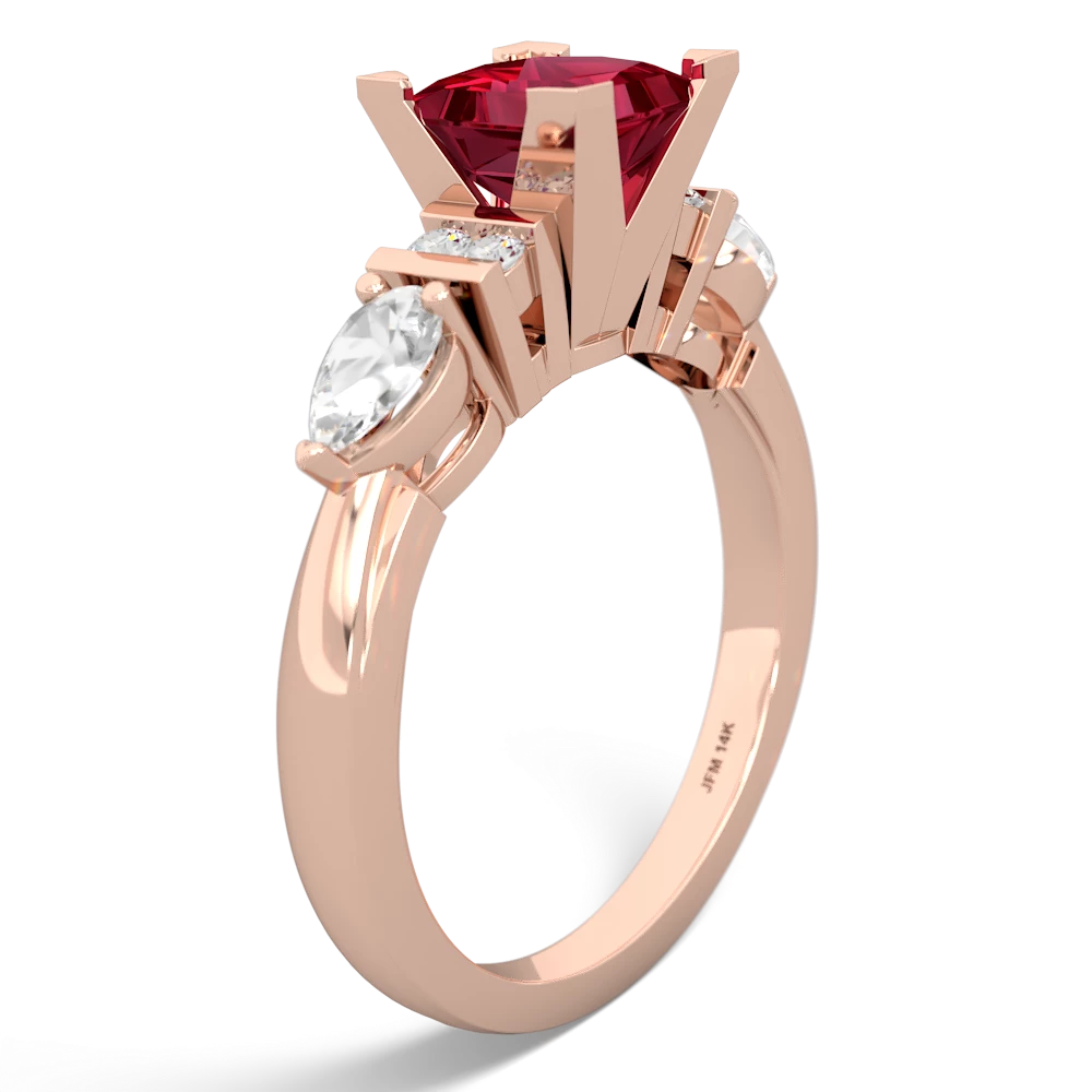 Lab Ruby 6Mm Princess Eternal Embrace Engagement 14K Rose Gold ring C2002