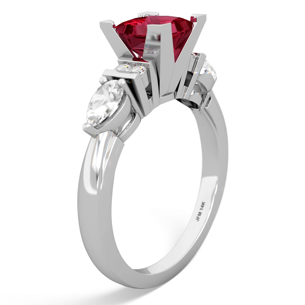 Lab Ruby 6Mm Princess Eternal Embrace Engagement 14K White Gold ring C2002