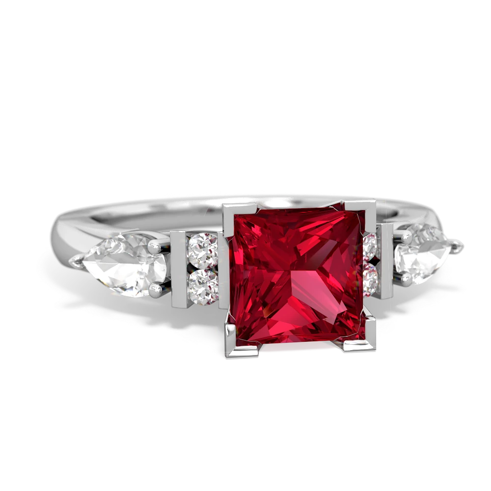 Lab Ruby 6Mm Princess Eternal Embrace Engagement 14K White Gold ring C2002