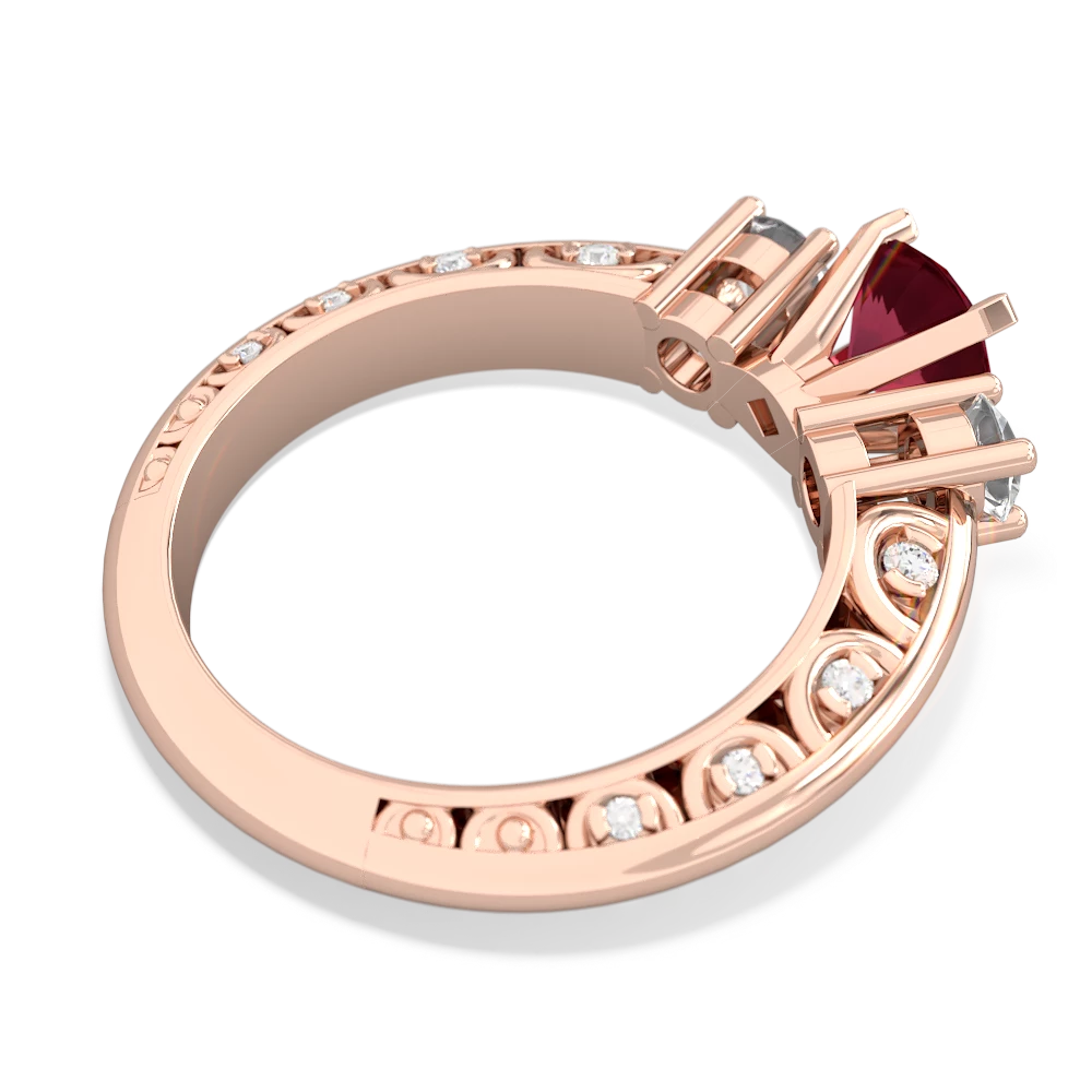 Lab Ruby Art Deco Eternal Embrace Engagement 14K Rose Gold ring C2003