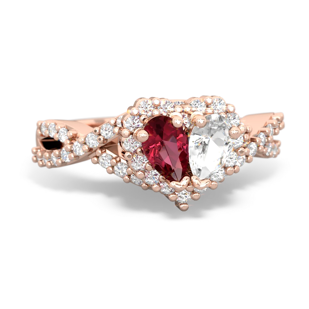 Lab Ruby Diamond Twist 'One Heart' 14K Rose Gold ring R2640HRT