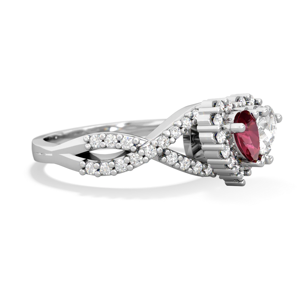 Lab Ruby Diamond Twist 'One Heart' 14K White Gold ring R2640HRT