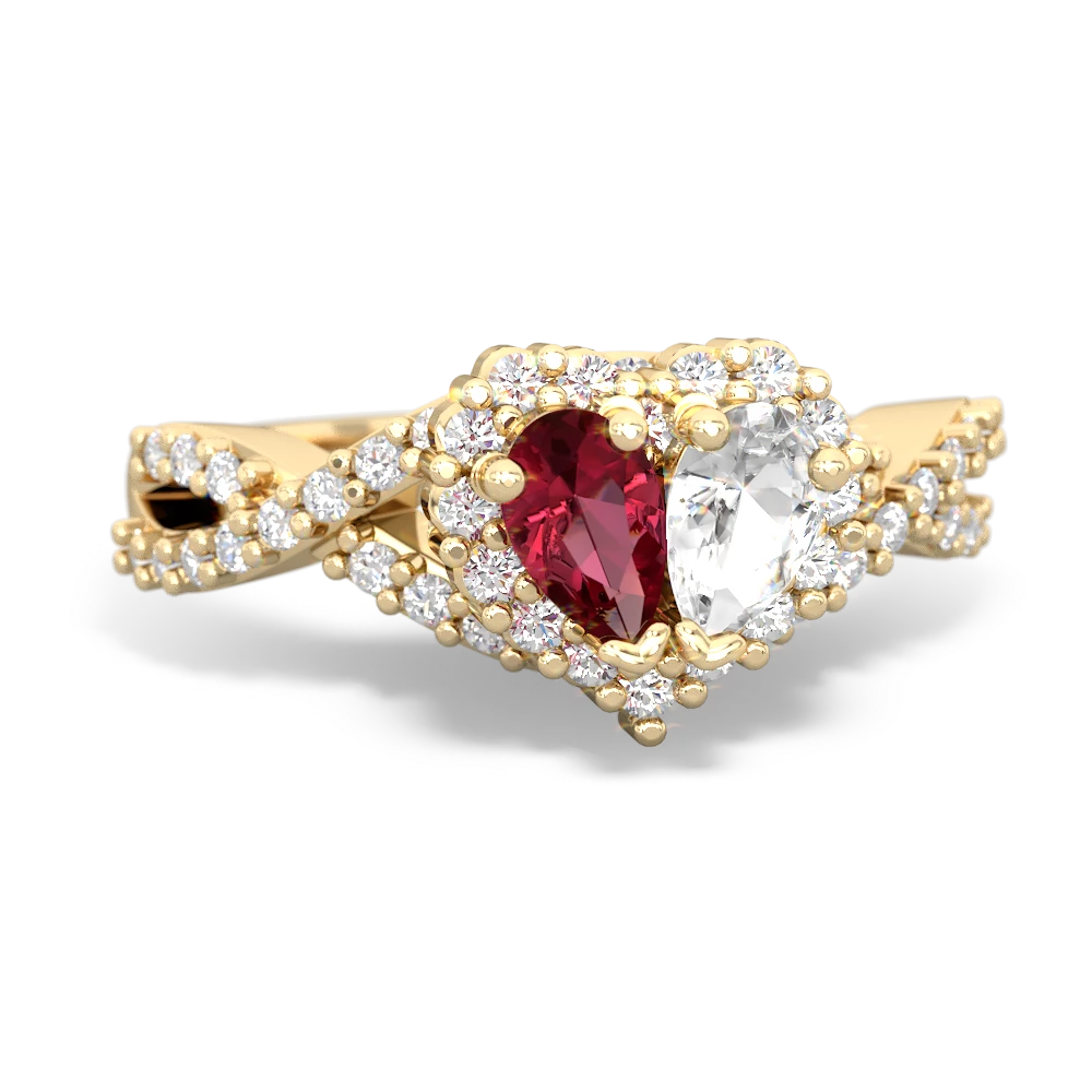 Lab Ruby Diamond Twist 'One Heart' 14K Yellow Gold ring R2640HRT