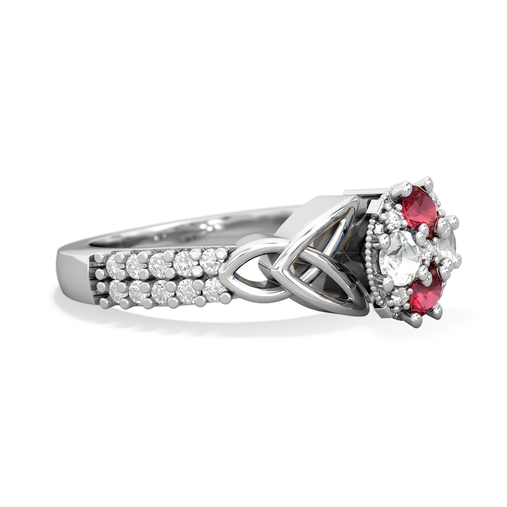 Lab Ruby Celtic Knot Cluster Engagement 14K White Gold ring R26443RD