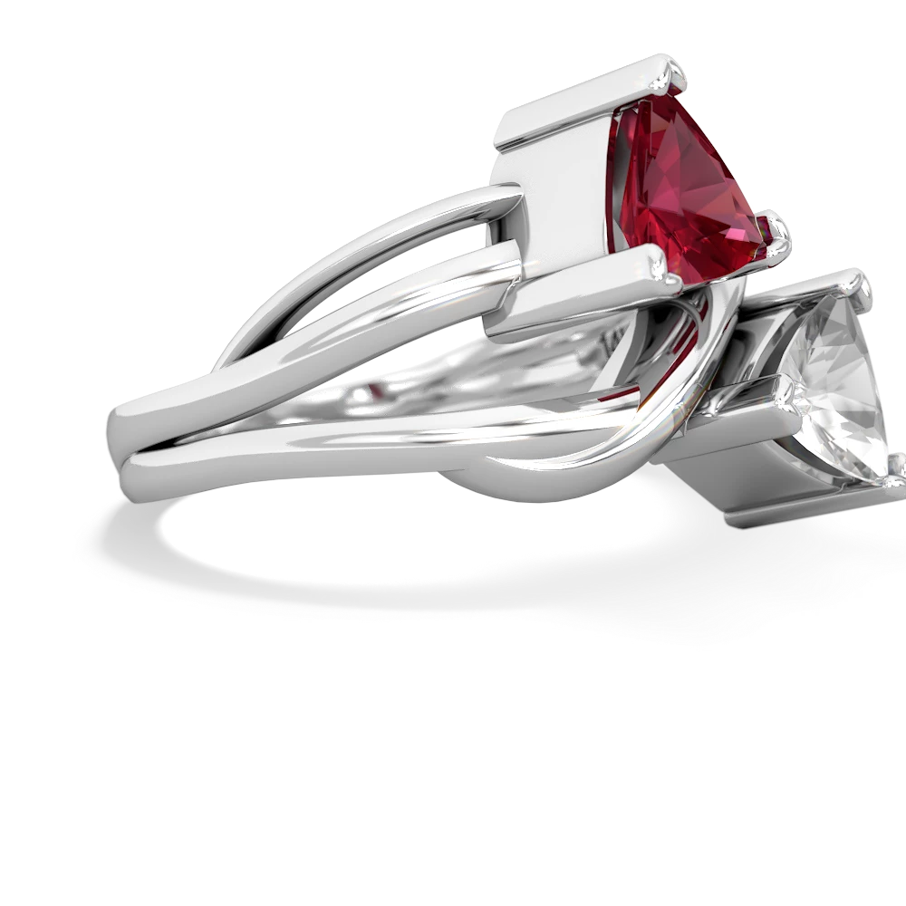 Lab Ruby Split Band Swirl 14K White Gold ring R2341