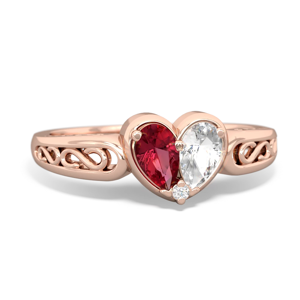 Lab Ruby Filligree 'One Heart' 14K Rose Gold ring R5070