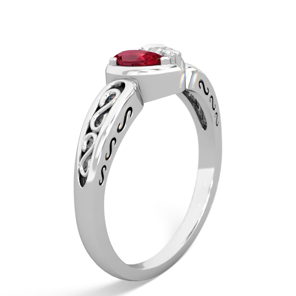 Lab Ruby Filligree 'One Heart' 14K White Gold ring R5070