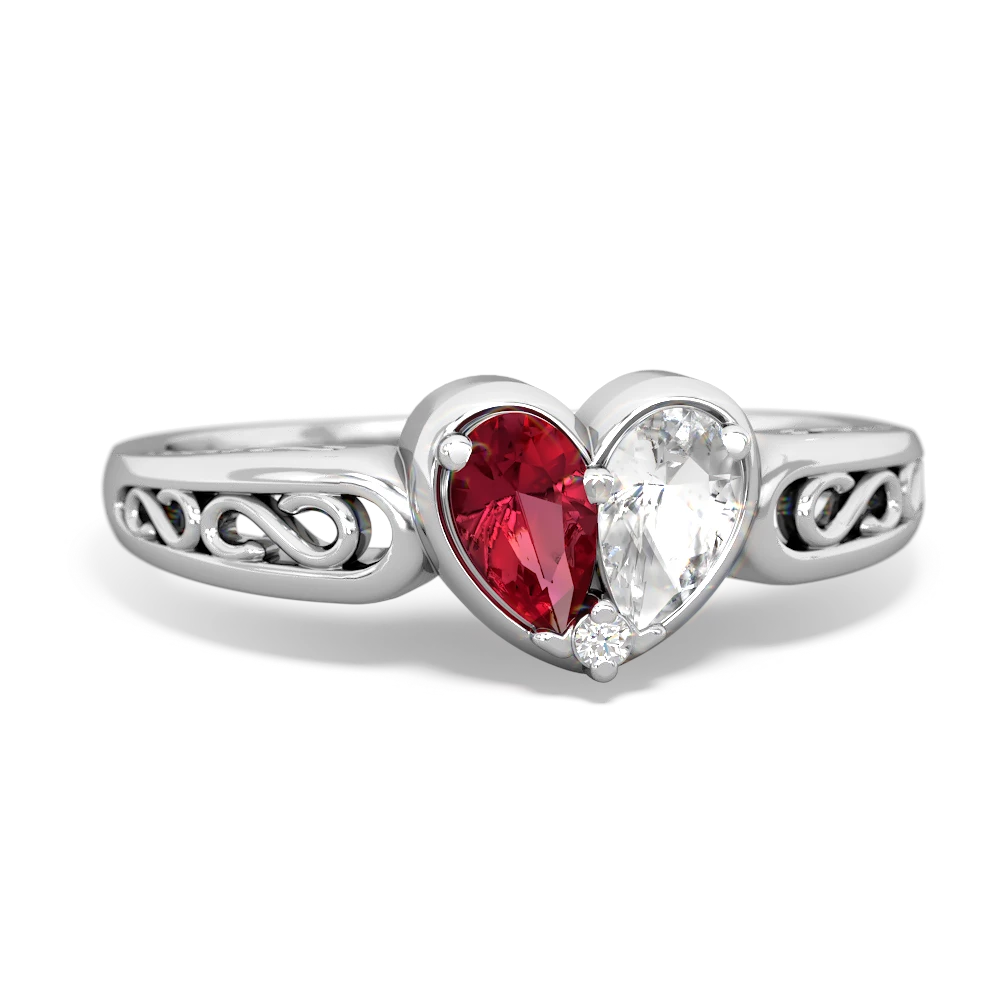 Lab Ruby Filligree 'One Heart' 14K White Gold ring R5070