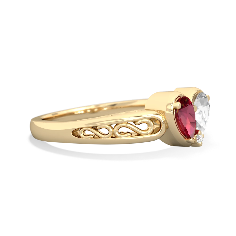 Lab Ruby Filligree 'One Heart' 14K Yellow Gold ring R5070