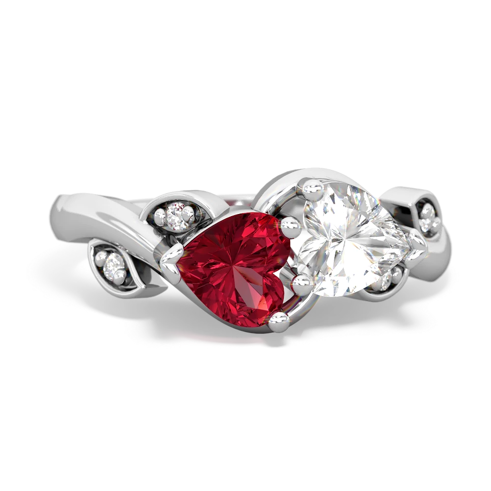 Lab Ruby Floral Elegance 14K White Gold ring R5790