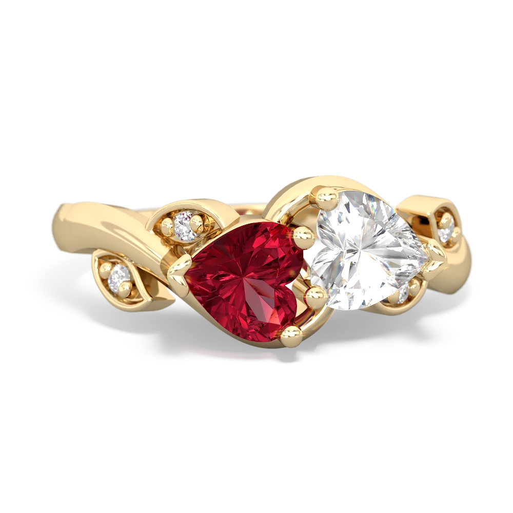 Lab Ruby Floral Elegance 14K Yellow Gold ring R5790