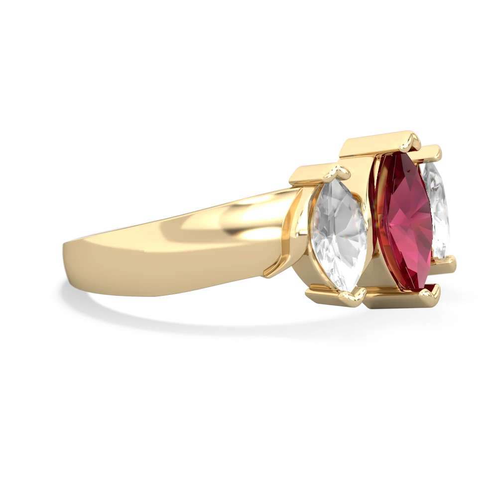 Lab Ruby Three Peeks 14K Yellow Gold ring R2433