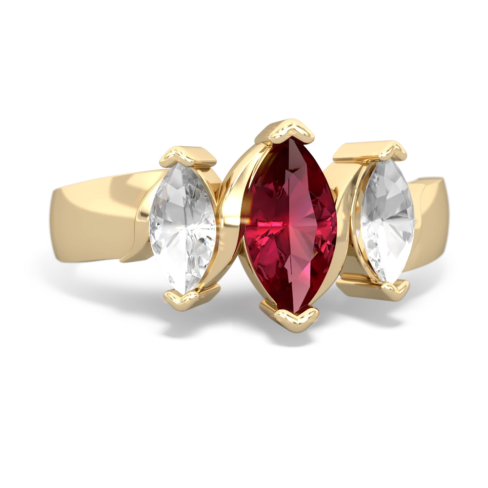 Lab Ruby Three Peeks 14K Yellow Gold ring R2433