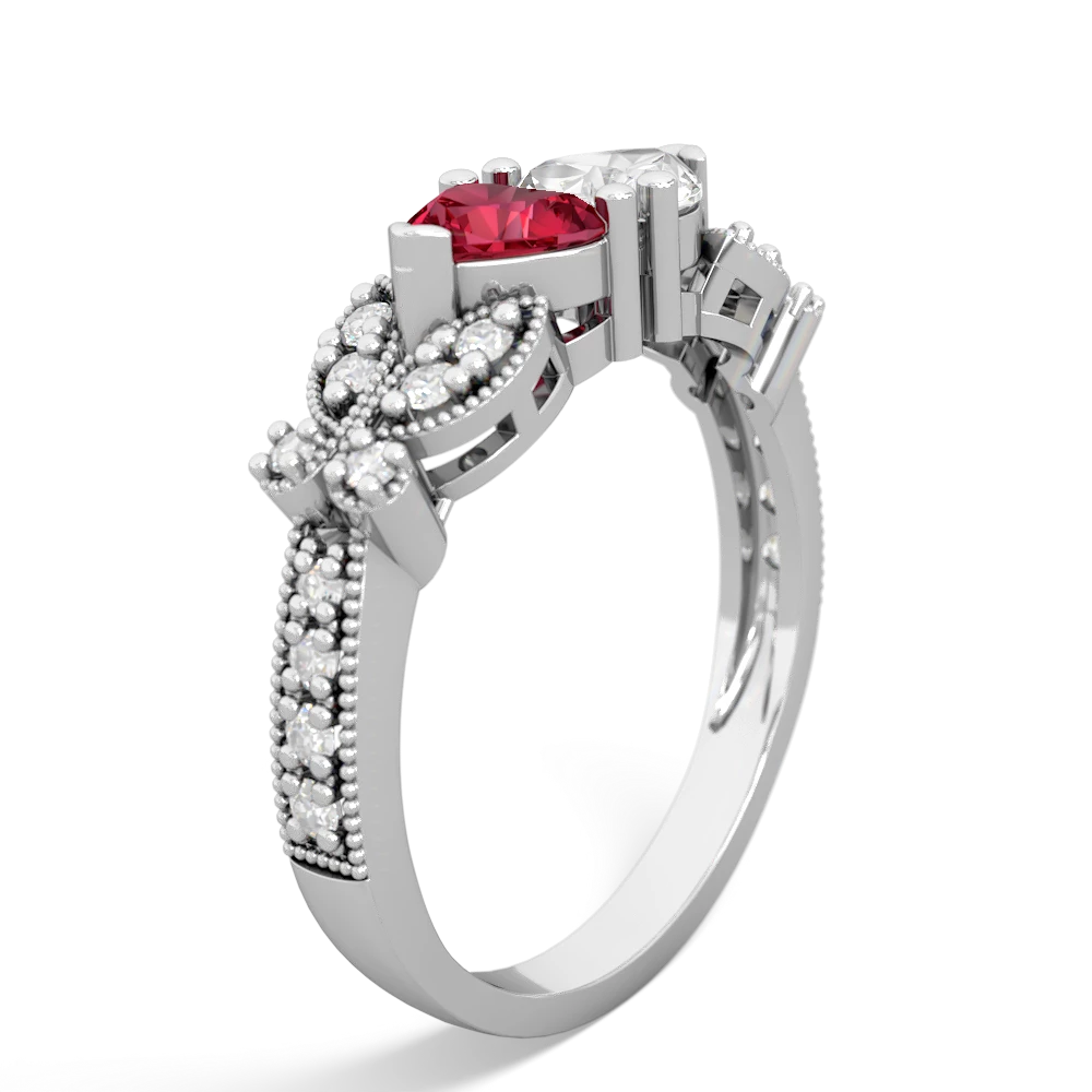 Lab Ruby Diamond Butterflies 14K White Gold ring R5601