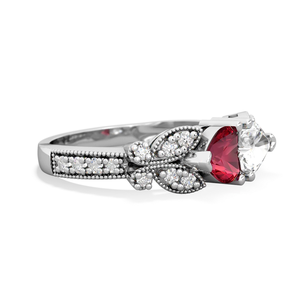 Lab Ruby Diamond Butterflies 14K White Gold ring R5601