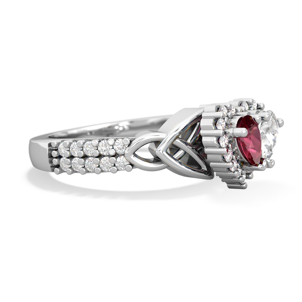 Lab Ruby Celtic Knot Two Hearts As One 14K White Gold ring R2644HRT