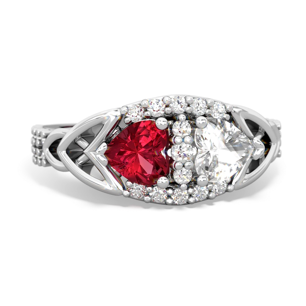 Lab Ruby Sparkling Celtic Knot 14K White Gold ring R2645